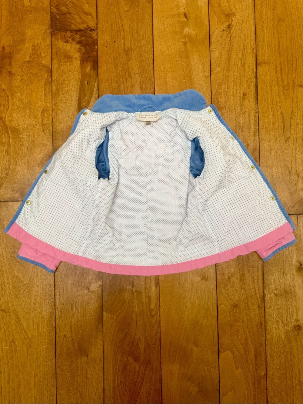 The Beaufort Bonnet Company Pink Quilted Jacket Size 5 w/ Blue Corduroy Trim EUC